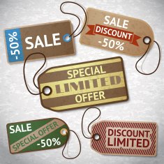 Collection of discount cardboard sale labels