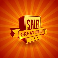 Red 3D vector text of sale discount price offer N62