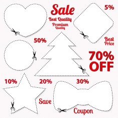 Set Sale Coupons labels template Blank frame scissors (cut off)
