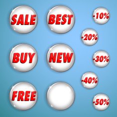 Set of white shiny buttons on sale