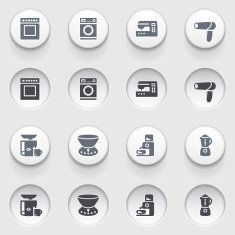 Home appliances icons on white buttons