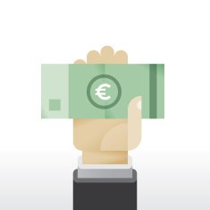 Businessman hand holding euro banknote money