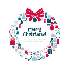 Christmas wreath collected of shopping icons White background Flat style