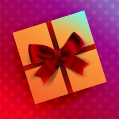 orange gift with red ribbon and bow