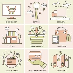 flat line icons for online shopping