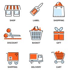 Set of shopping and retail outline vector icons