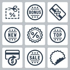 Vector coupon and discount related icons set