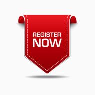 Register Now Red Label Icon Vector Design