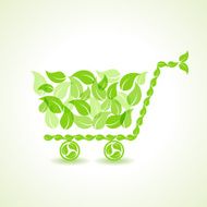 eco shopping cart with group of green leaf N2