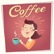 Woman with coffee vector poster N2