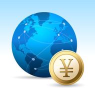Globe and Yen coin