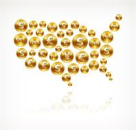 USA Map on Gold Coin Buttons