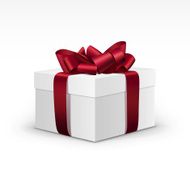 White Gift Box with Blue Burgundy Ribbon Isolated