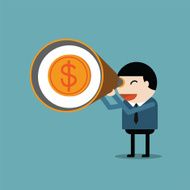 Printbusinessman taking a zoom lens looking money concept N2