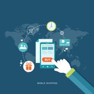 Flat design illustration with icons Mobile shopping