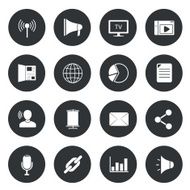 Marketing icons on black circle