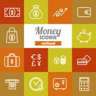 Set of flat outlined money icons