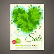 Spring Sale Flyer Design with Green Leaves
