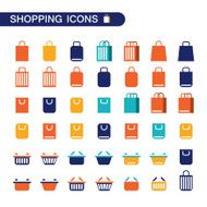 Set of shopping bag and basket icons for web