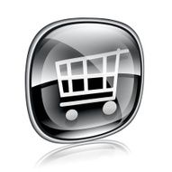 shopping cart icon black glass isolated on white background
