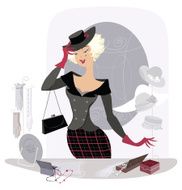 Lady in vintage acessory shop N2