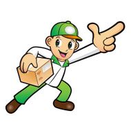 Green Delivery Man mascot the right hand guides N2