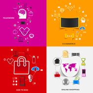 Set of modern stickers Concept teamwork e-commerce add to bag