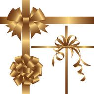 Golden bows with ribbons