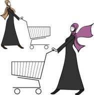 arab young woman pushing a shopping cart