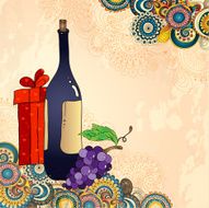 Holiday card with wine bottle grapes gift box N2