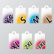 Labels with halftone showing cloth sizes