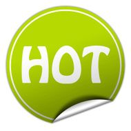 hot round green sticker on white background