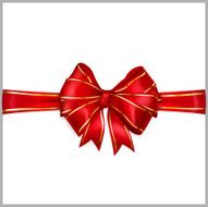 Red bow with horizontal ribbons and golden strips