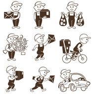 Courier with boxes and vehicles icons set
