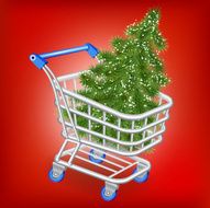Christmas tree in a shopping cart