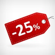 Red leather price labels twenty-five percent sale off