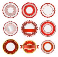 Five sets of badges without text in various colors