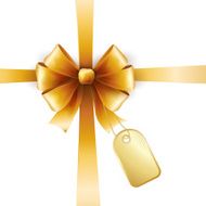 Gold bow with tag