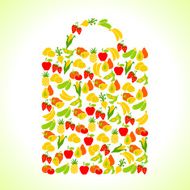Fruits and vegetables in the shape of shopping bag