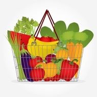 Supermarket basket with vegetables