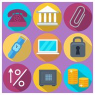 Set of 9 finance and banking colorful round icons