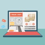 notebook with shopping items on online concept