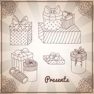 Set of doodle hand drawing presents and gifts N2