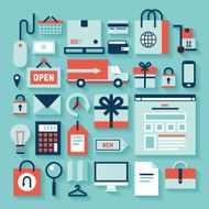 Blue and orange e-commerce shopping icons