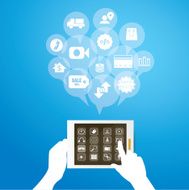 Social media shopping icon on blue background