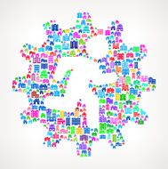 Gear and Person On House Real Estate Icon Pattern