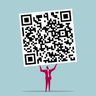 Businessman Holding Up a QR Code