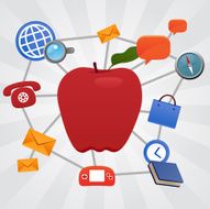 Apple surrounded by icons