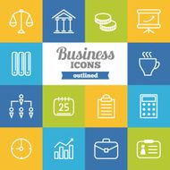 Set of flat outlined business icons N2