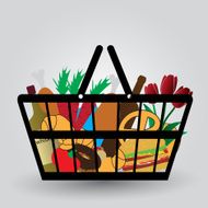 shopping cart with foodstuffs icons eps10